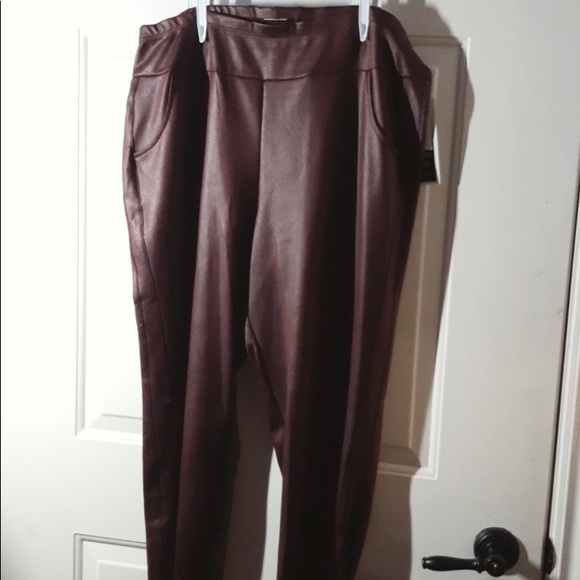 MARALLIS Burgandy Leather Look Textured Scuba Pants NWT!!! XXL - Picture 3 of 8